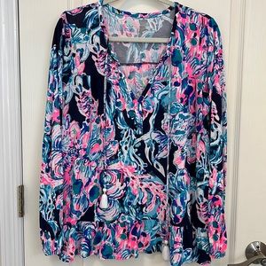 Lilly Pulitzer Daisy Knot Top, Bright Navy Caught Up, Medium